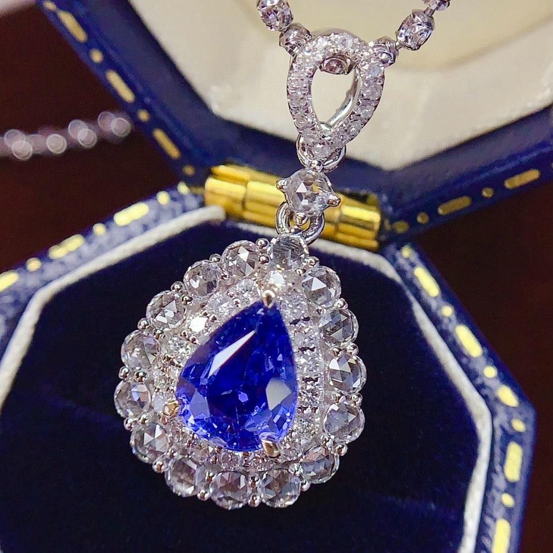 14k Gold 1.4 Ct Natural Sapphire & Diamond & Sapphire Pendant( Without Chain ) - 4