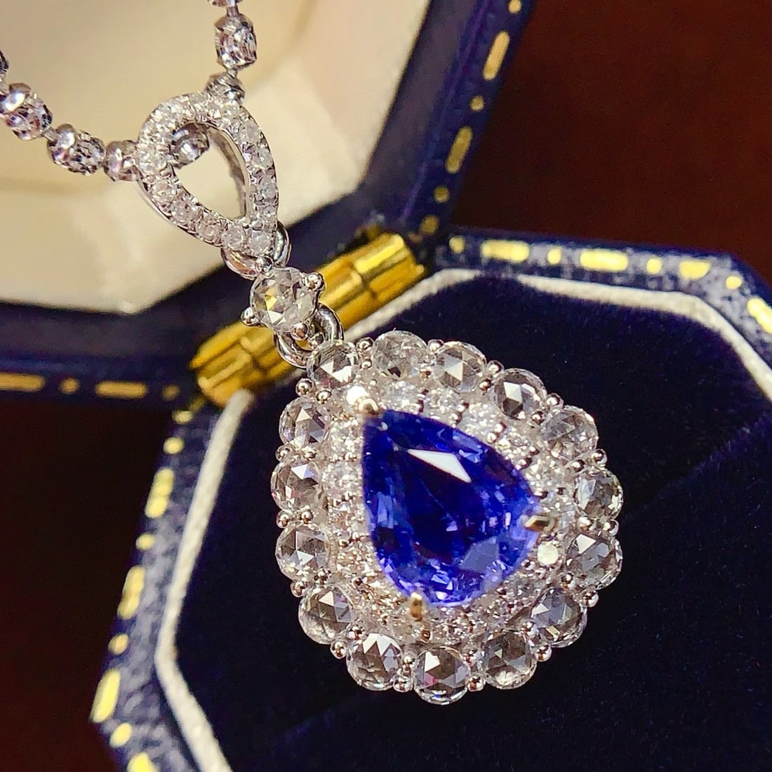 14k Gold 1.4 Ct Natural Sapphire & Diamond & Sapphire Pendant( Without Chain ) - 5