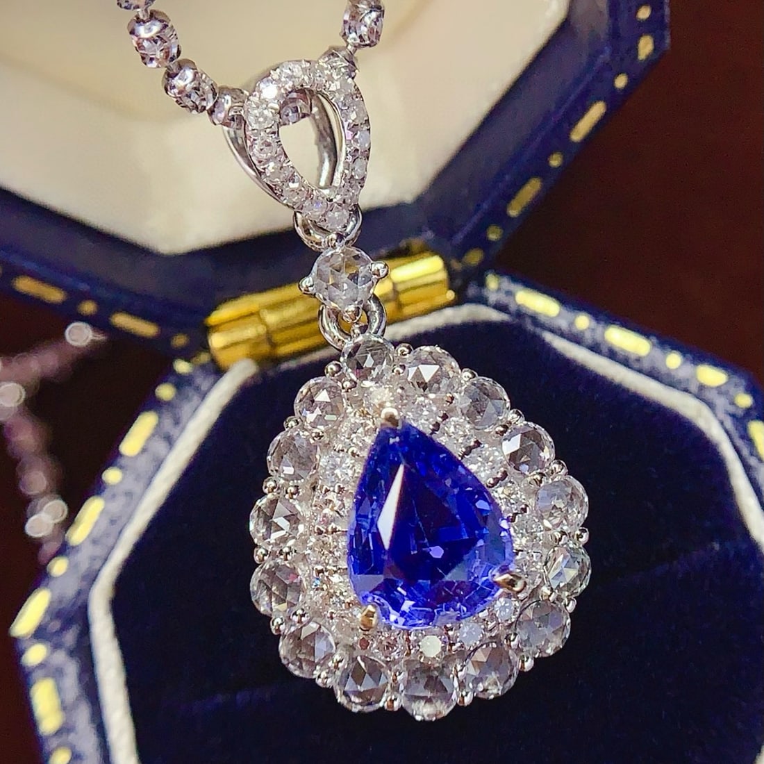 14k Gold 1.4 Ct Natural Sapphire & Diamond & Sapphire Pendant( Without Chain ) - 6