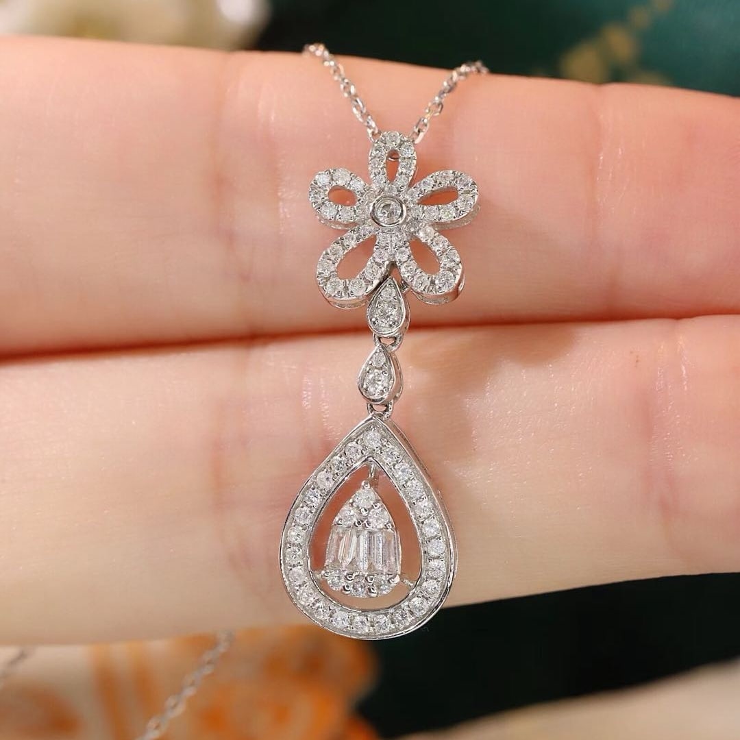 14k Gold 0.45 Ct Natural H Diamond Necklace - 5