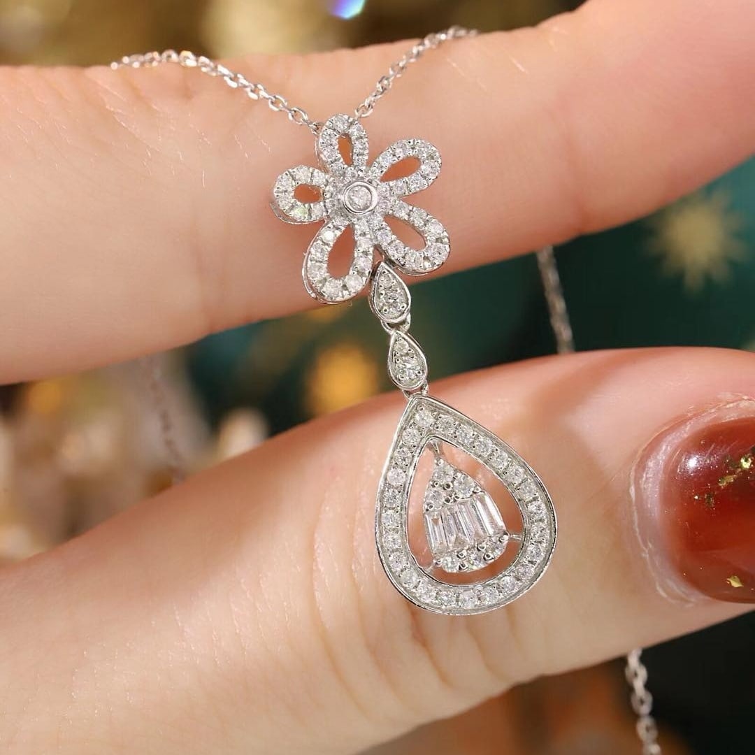14k Gold 0.45 Ct Natural H Diamond Necklace - 6