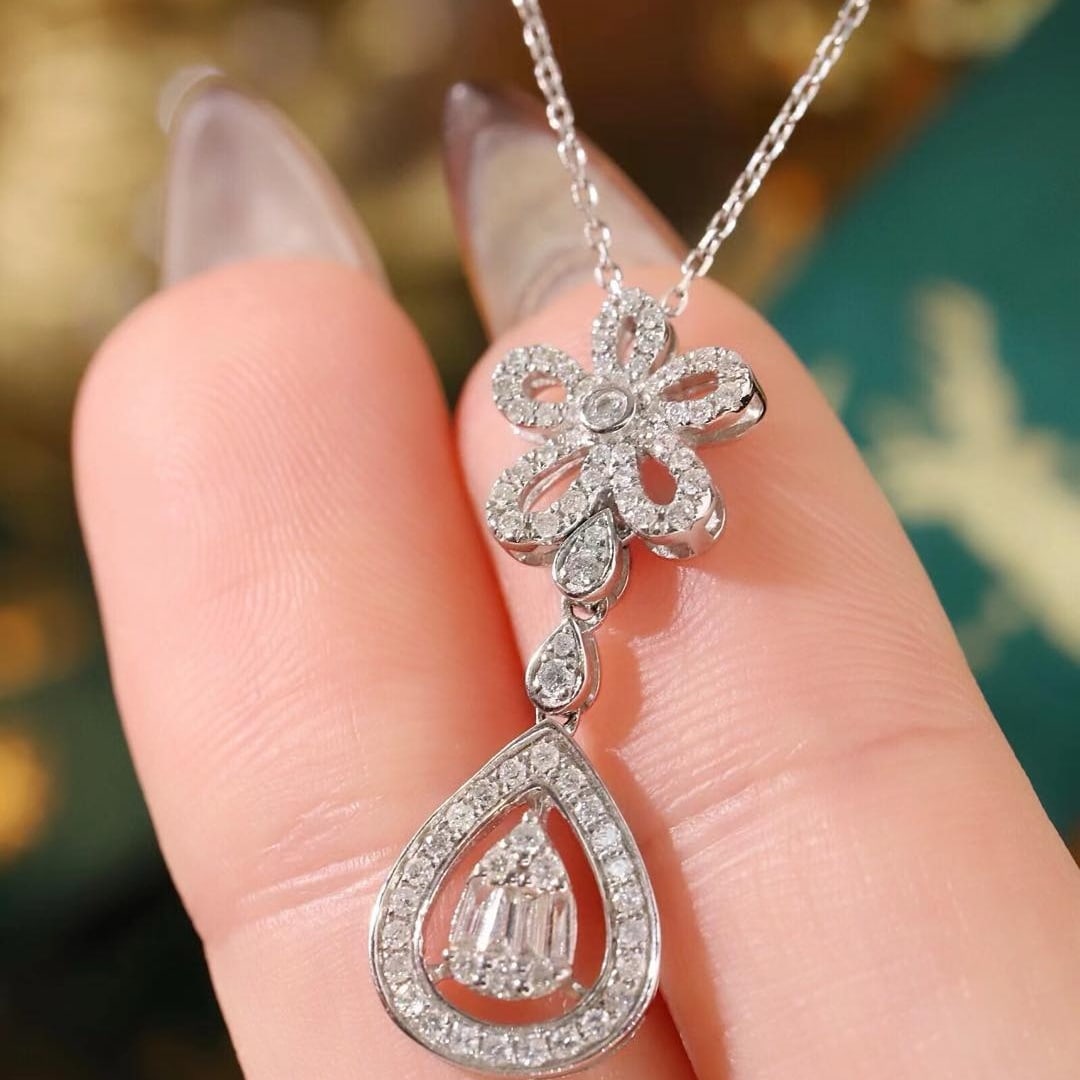 14k Gold 0.45 Ct Natural H Diamond Necklace - 7