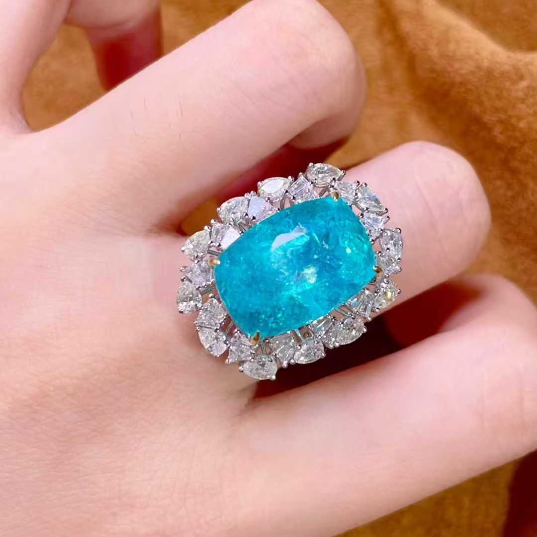 14k Gold 14.47 Ctw Natural Paraiba Tourmaline & Diamond Ring/pendant( Without Chain ) - 2