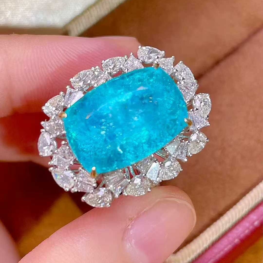 14k Gold 14.47 Ctw Natural Paraiba Tourmaline & Diamond Ring/pendant( Without Chain ) - 5