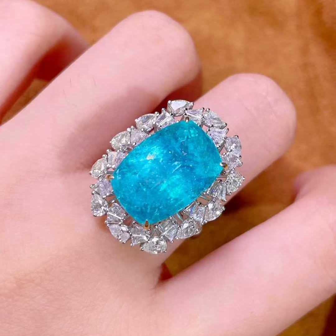 14k Gold 14.47 Ctw Natural Paraiba Tourmaline & Diamond Ring/pendant( Without Chain ) - 6