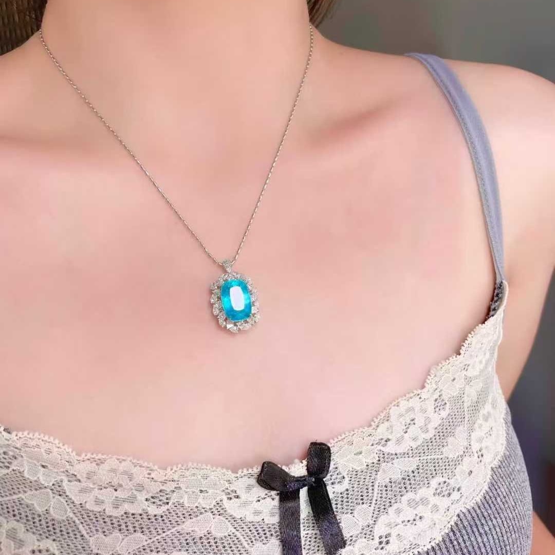 14k Gold 14.47 Ctw Natural Paraiba Tourmaline & Diamond Ring/pendant( Without Chain ) - 7