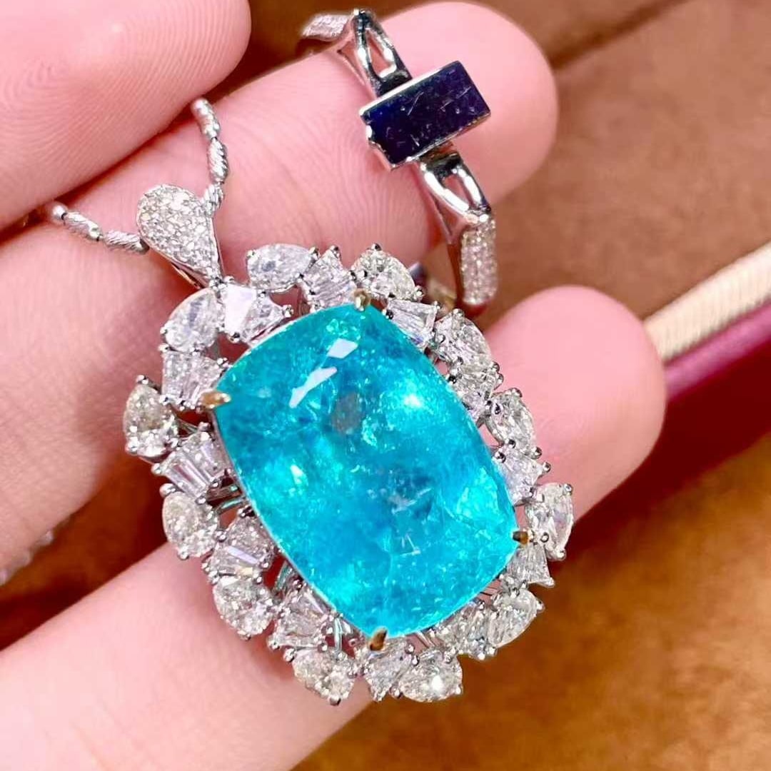 14k Gold 14.47 Ctw Natural Paraiba Tourmaline & Diamond Ring/pendant( Without Chain ) - 8