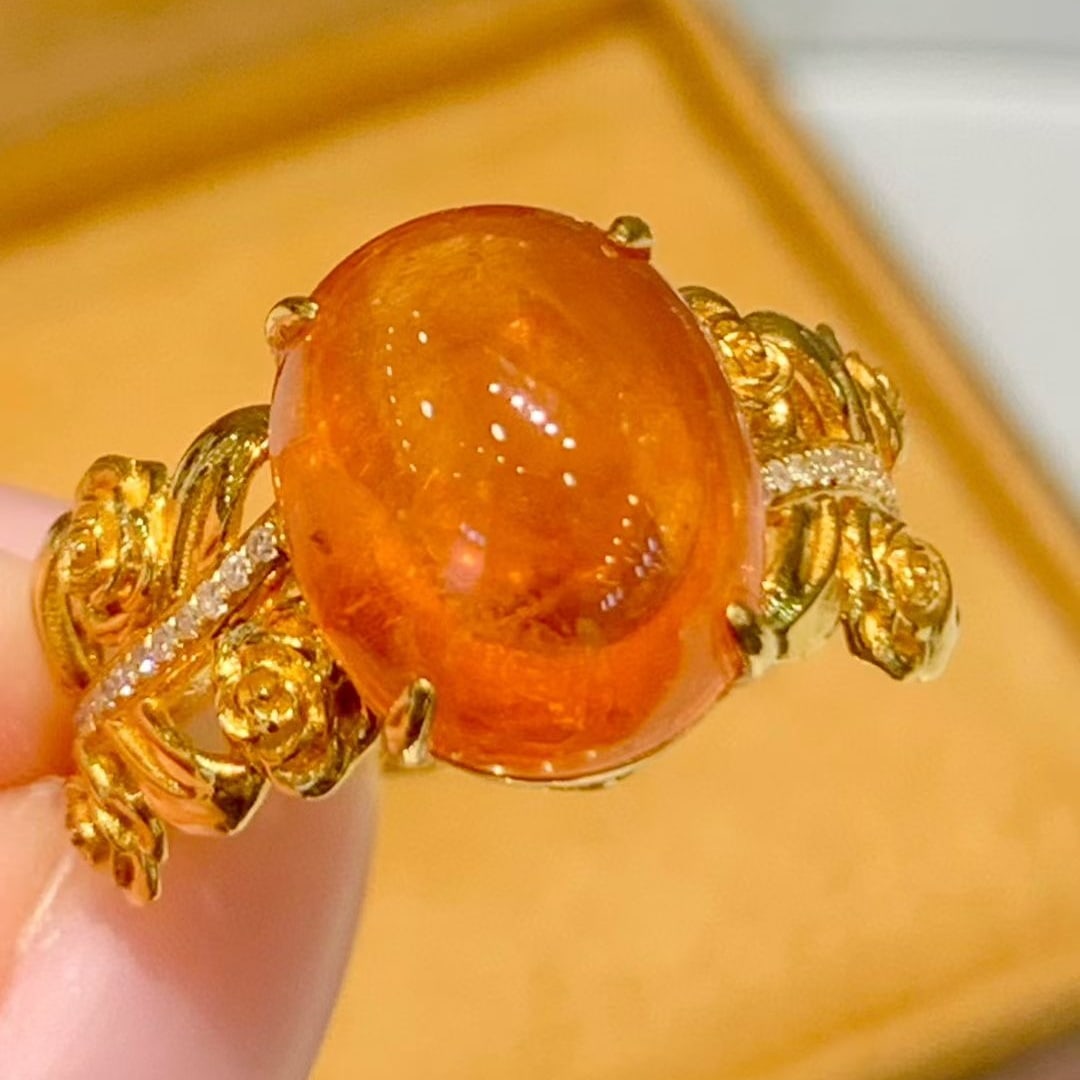 14k Gold 7.8 Ct Natural Spessartine & Diamond Ring - 2