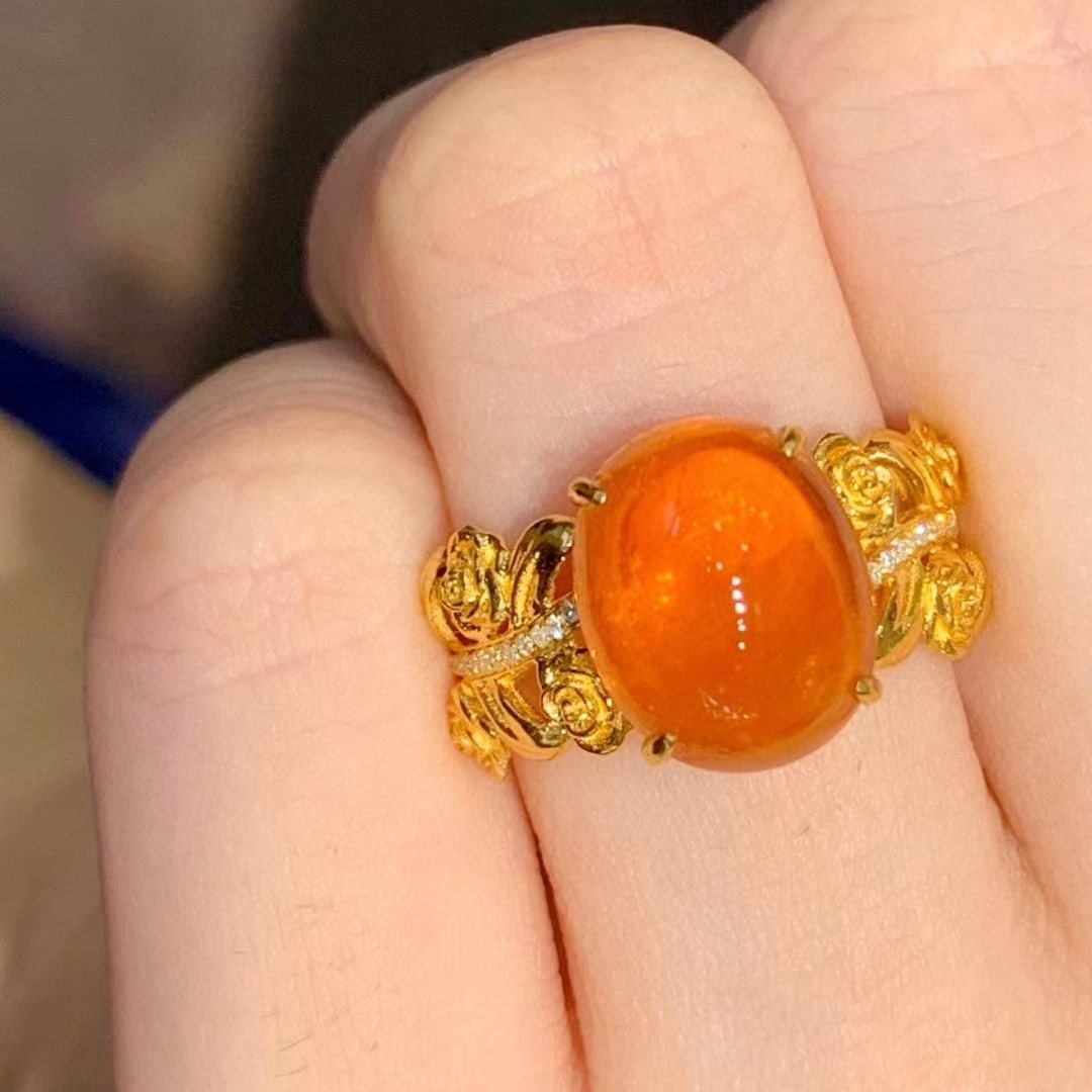 14k Gold 7.8 Ct Natural Spessartine & Diamond Ring - 3