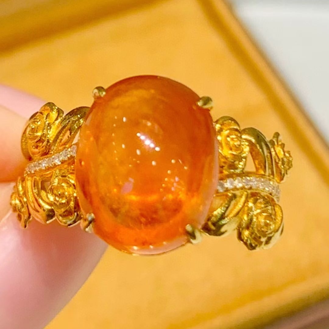 14k Gold 7.8 Ct Natural Spessartine & Diamond Ring - 5