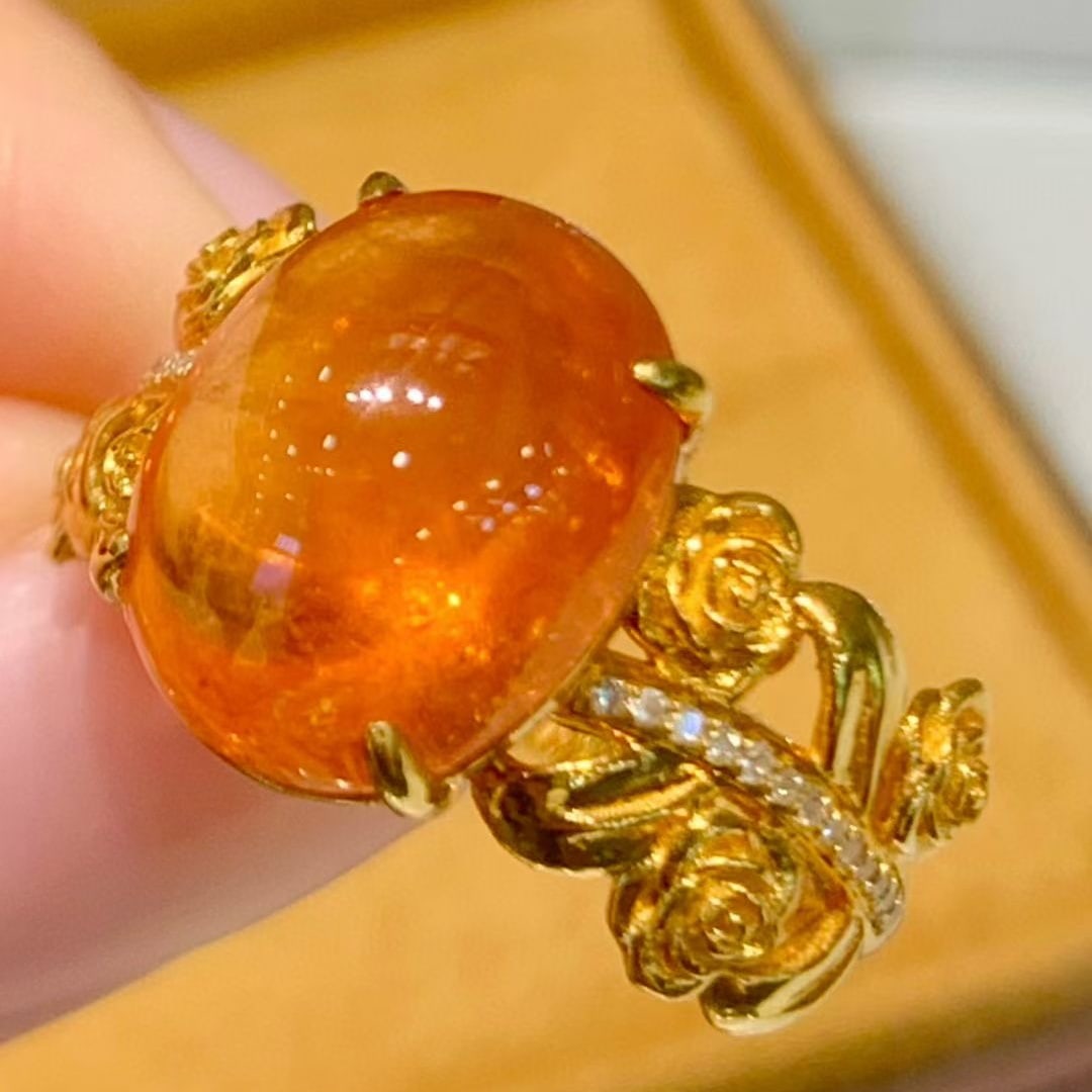 14k Gold 7.8 Ct Natural Spessartine & Diamond Ring - 6