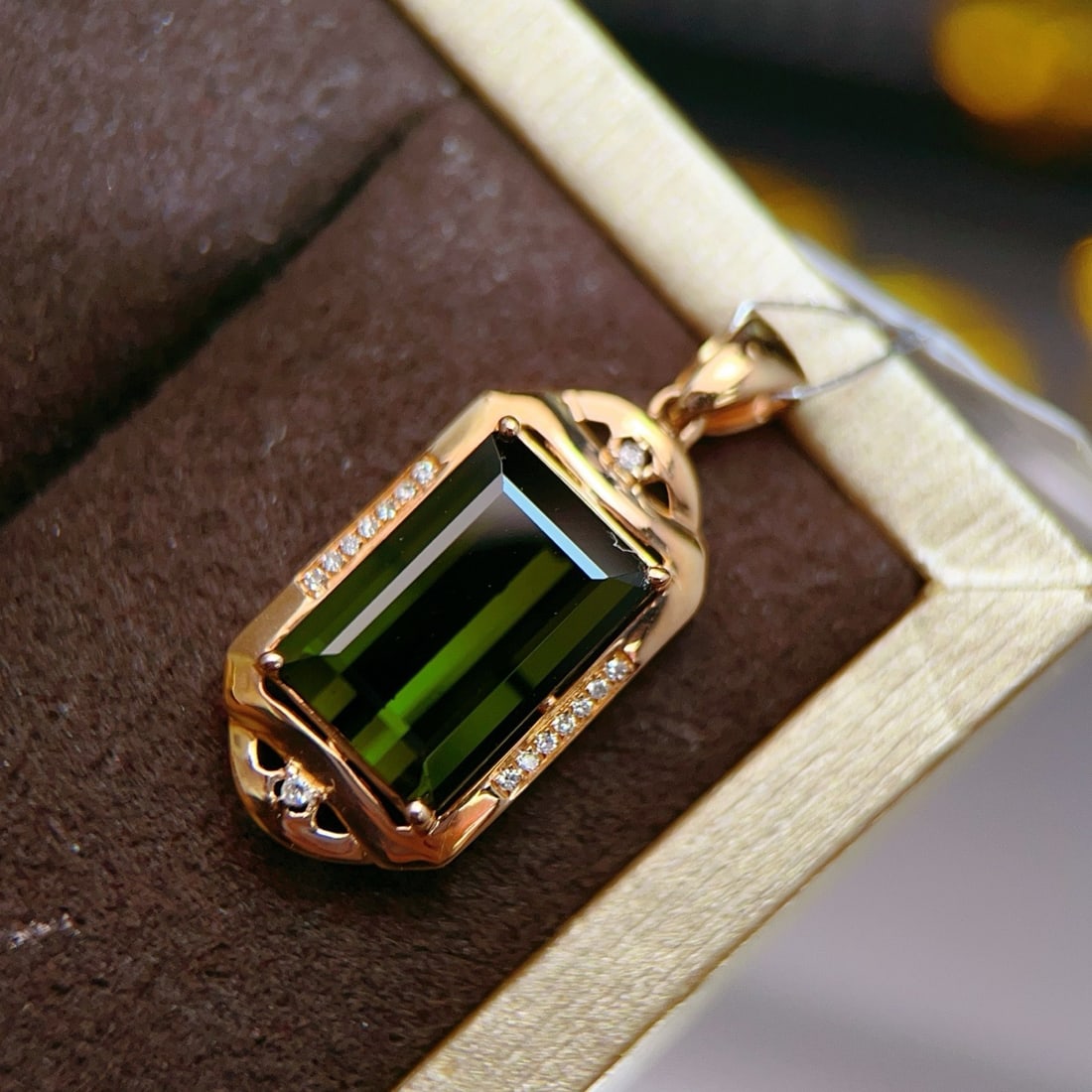 14k Gold 5.30 Ctw Natural Tourmaline & Diamond Pendant( Without Chain ) - 4