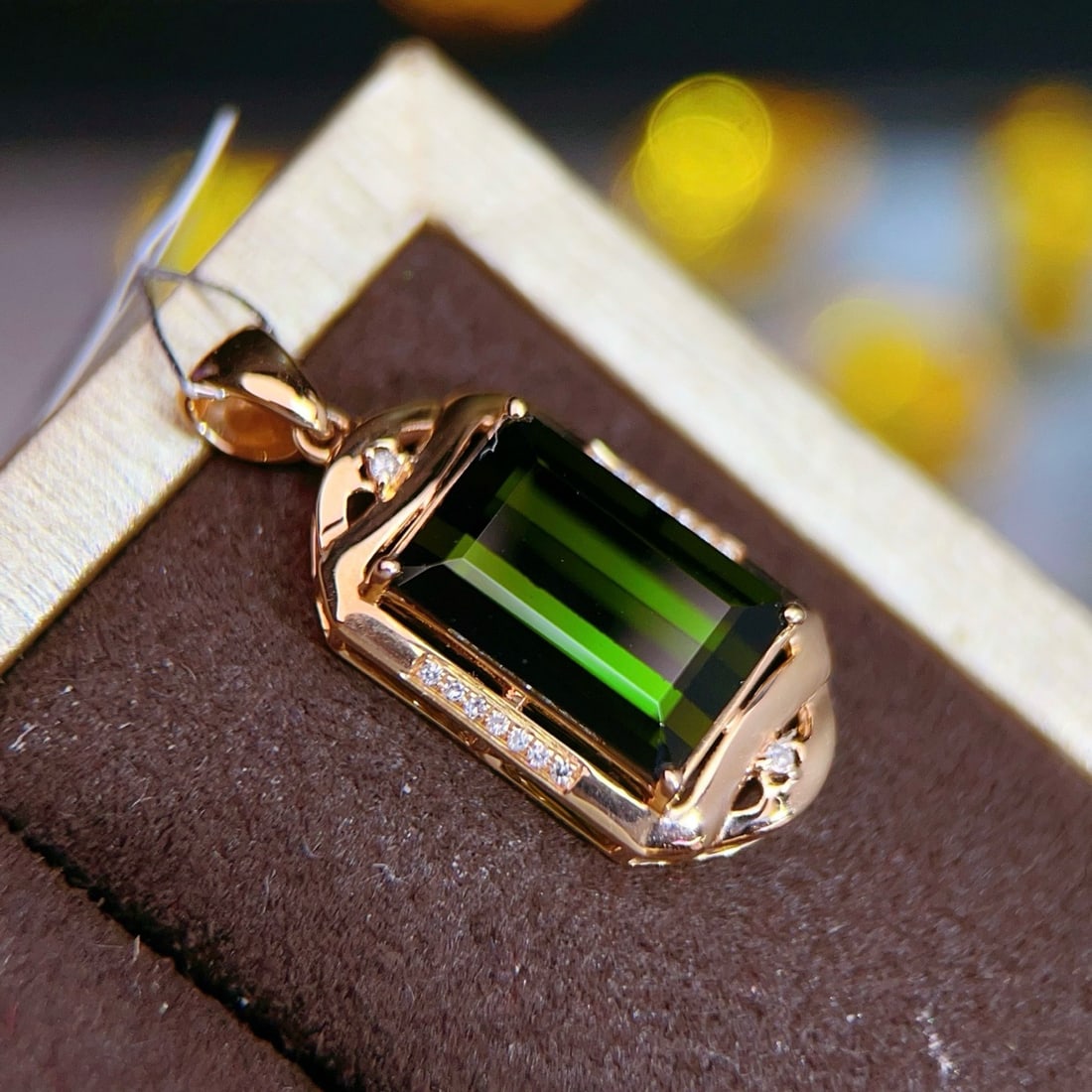 14k Gold 5.30 Ctw Natural Tourmaline & Diamond Pendant( Without Chain ) - 5