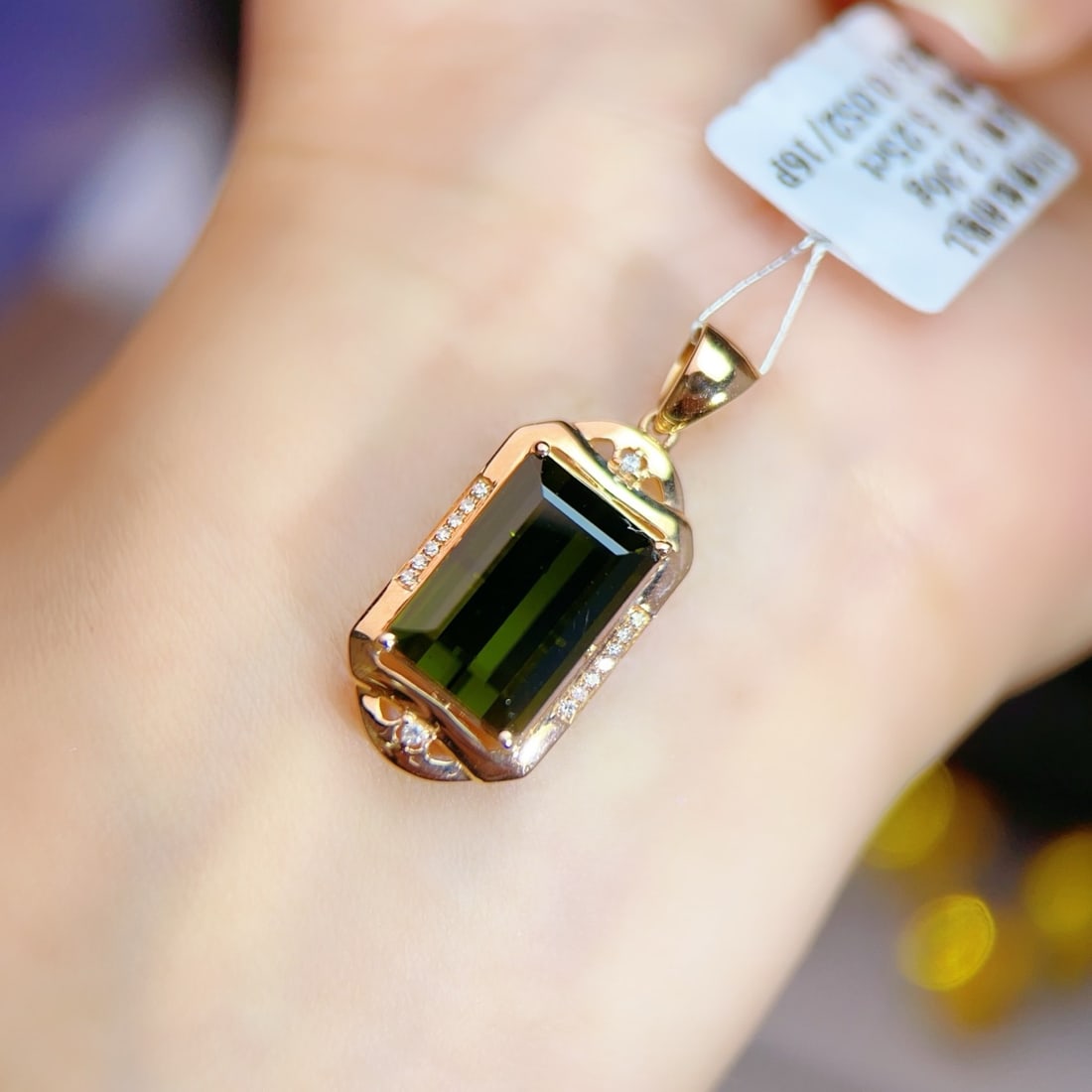 14k Gold 5.30 Ctw Natural Tourmaline & Diamond Pendant( Without Chain ) - 6