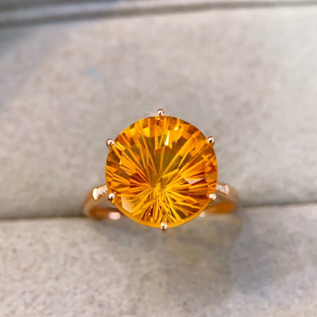 14k Gold 7.28 Ctw Natural Citrine & Diamond Ring: Ref:231059230 // gold content:14k gold // ring size:7. 25us // // main gemstone:citrine // shape:round // carat weight:7. 25ct // color:yellow // treatment:natural // cut grade:g // // adjacent