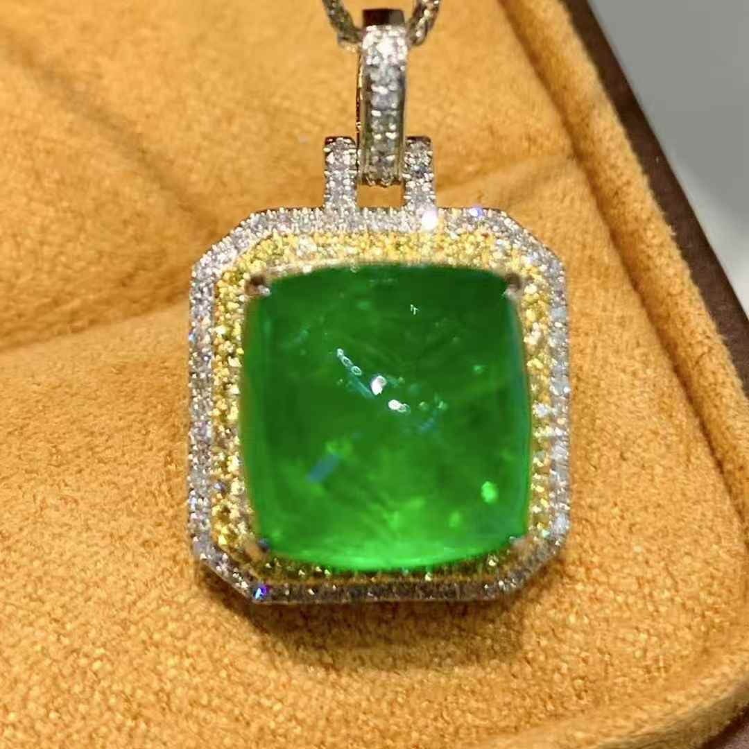 14k Gold 6.8 Ct Natural Emerald & Diamond Pendant( Without Chain ) - 5