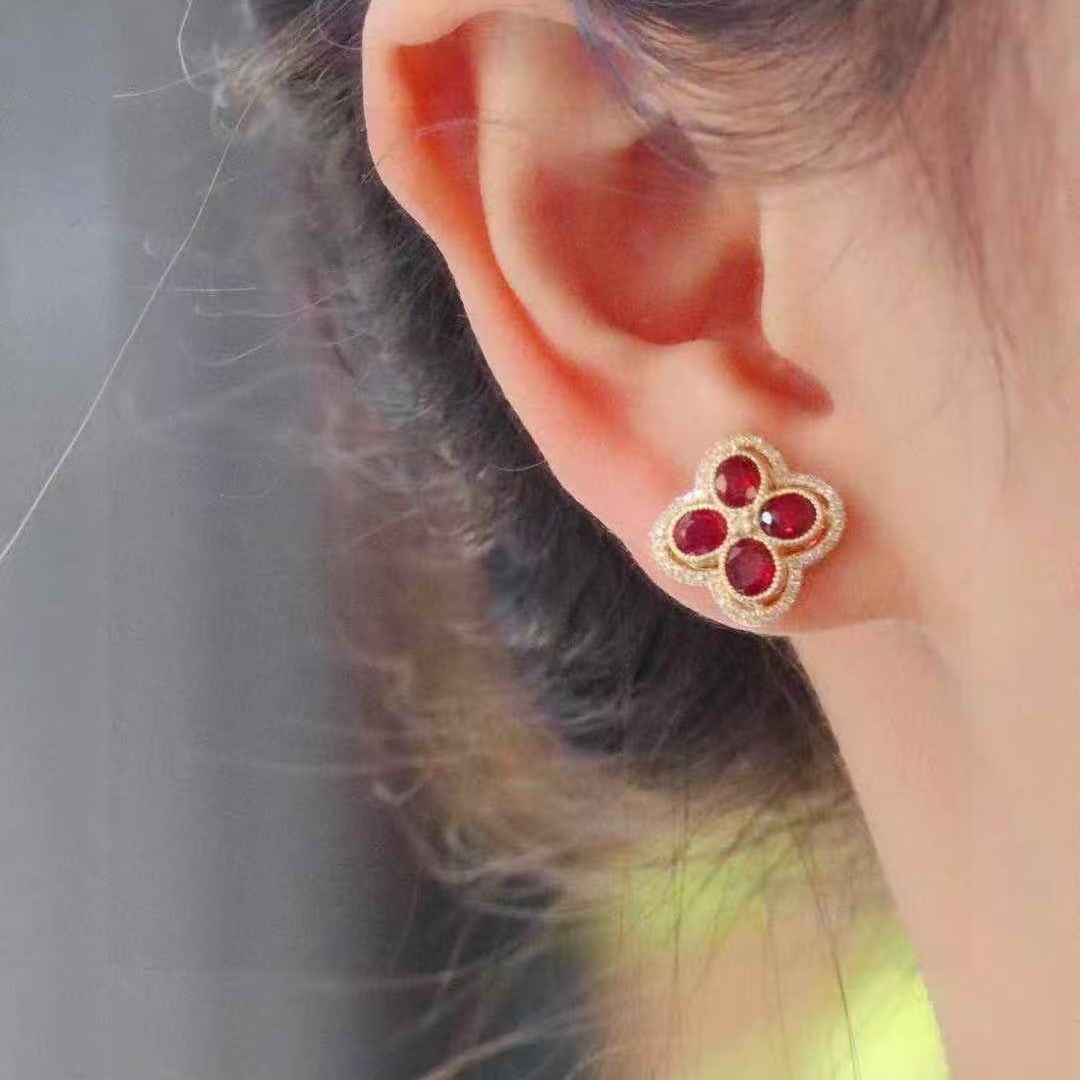 14k Gold 2.60 Ctw Natural Ruby & Diamond Earrings - 3