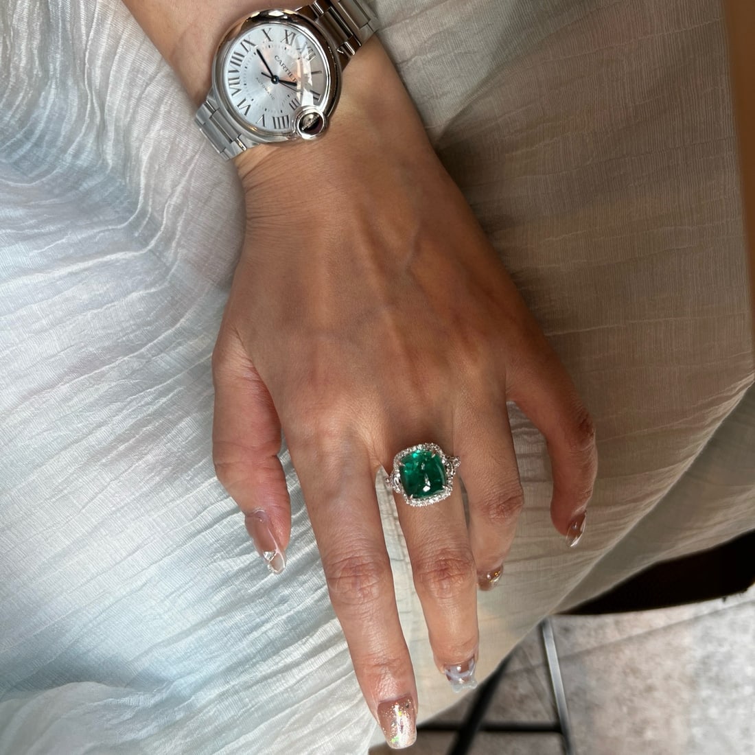 14k Gold 8.39 Ctw Natural Emerald & Lab Grown Diamond Ring - 5