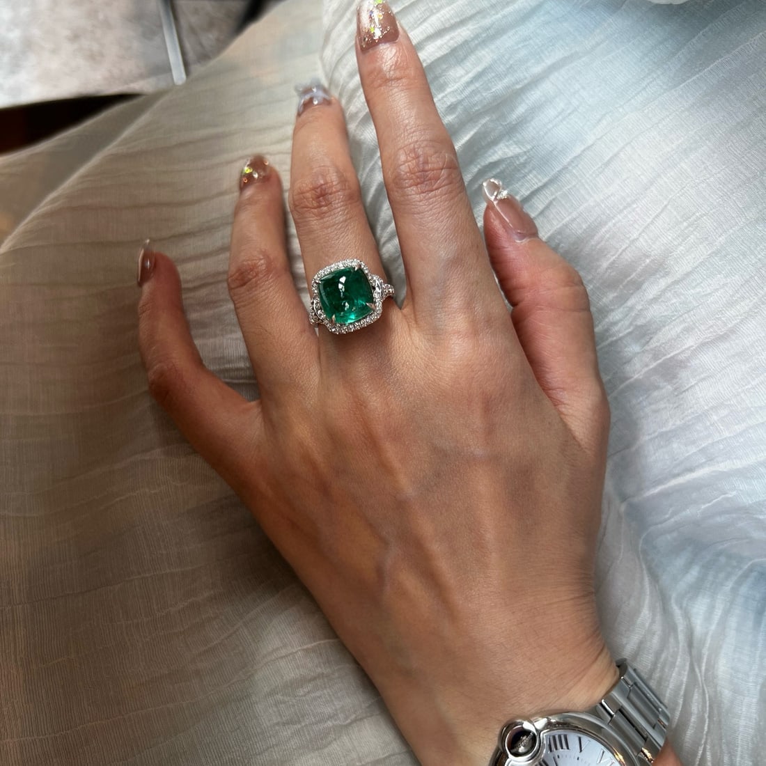 14k Gold 8.39 Ctw Natural Emerald & Lab Grown Diamond Ring - 6
