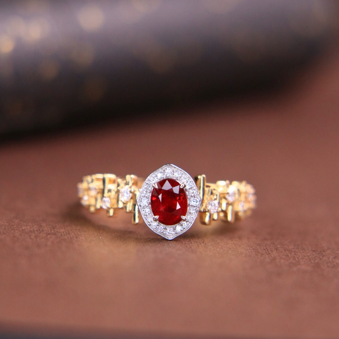 14k Gold 0.63 Ctw Natural Ruby & Diamond Ring: Ref:231060011 // gold content:14k gold // ring size:7. 25us // // main gemstone:ruby // shape:oval // carat weight:0. 51ct // color:pigeonblood red // treatment:natural // // adjacent gemstone 2 :