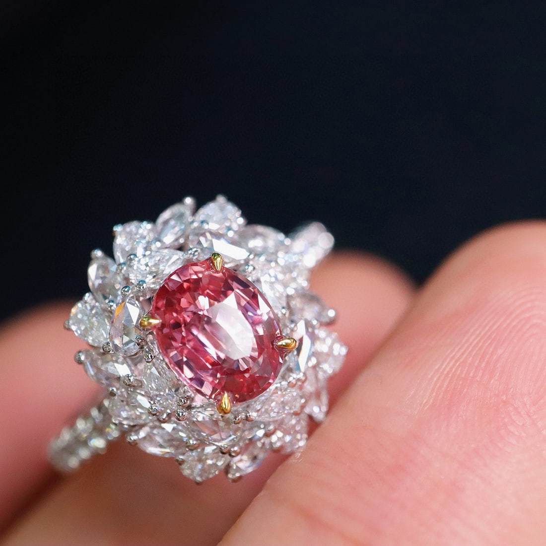 14k Gold 1.95 Ctw Natural Padparadscha Sapphire & Diamond Ring - 4