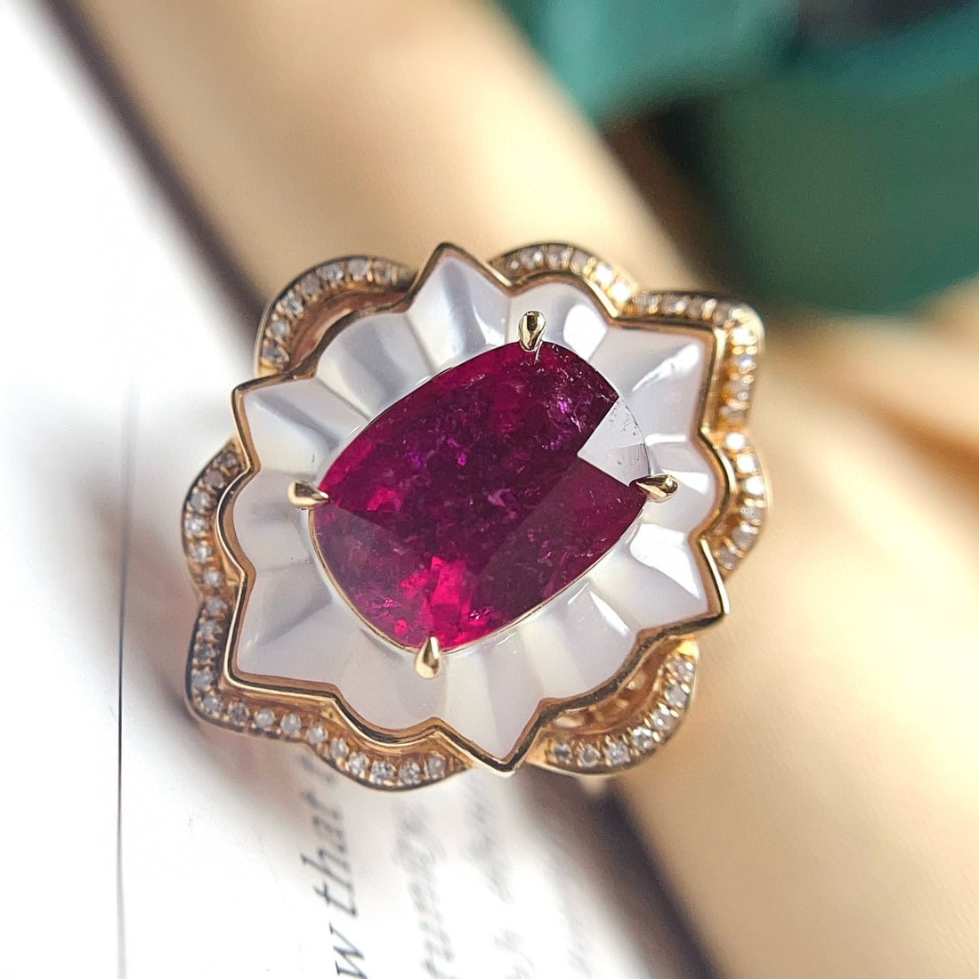 14k Gold 3.35 Ct Natural Tourmaline & Diamond Ring/pendant( Without Chain ) - 4
