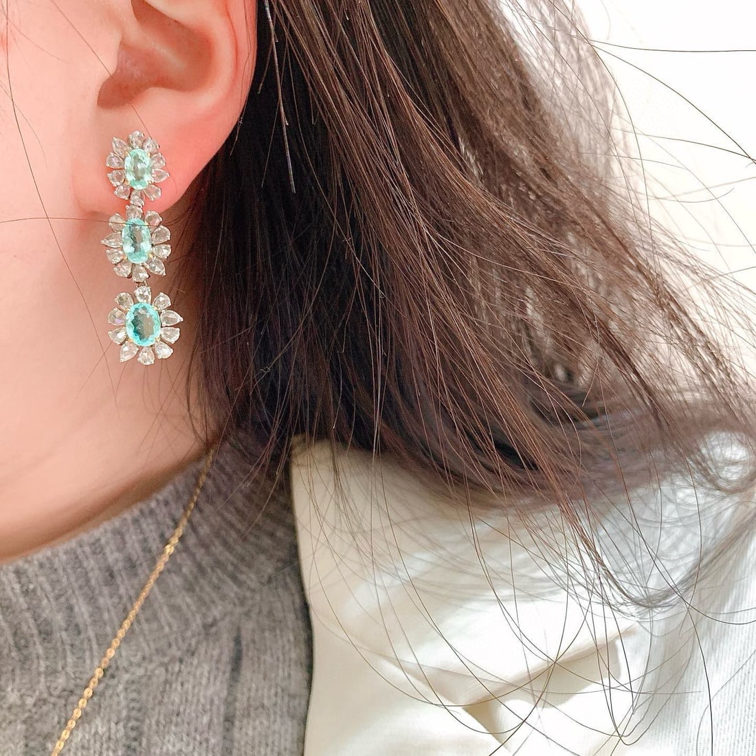 14k Gold 7.97 Ctw Natural Paraiba Tourmaline & Diamond Earrings - 4