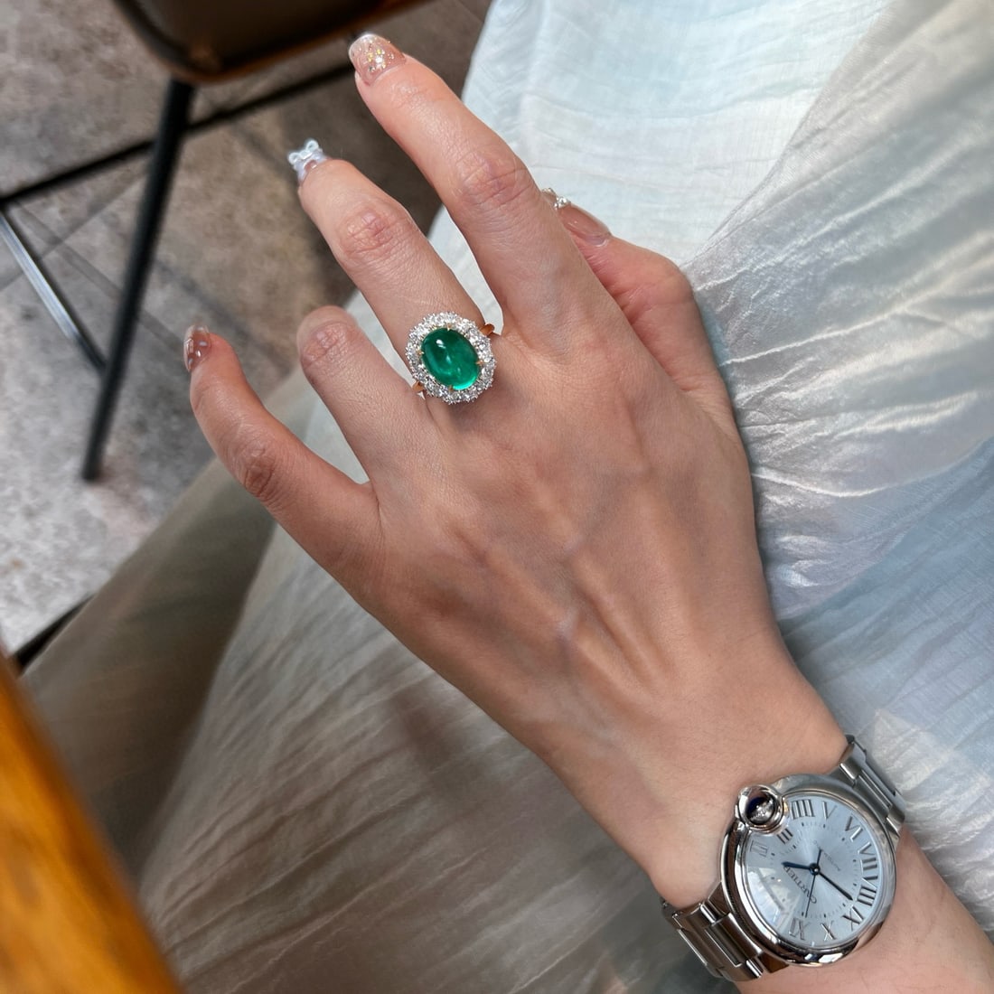 14k Gold 6.43 Ctw Natural Emerald & Lab Grown Diamond Ring - 4