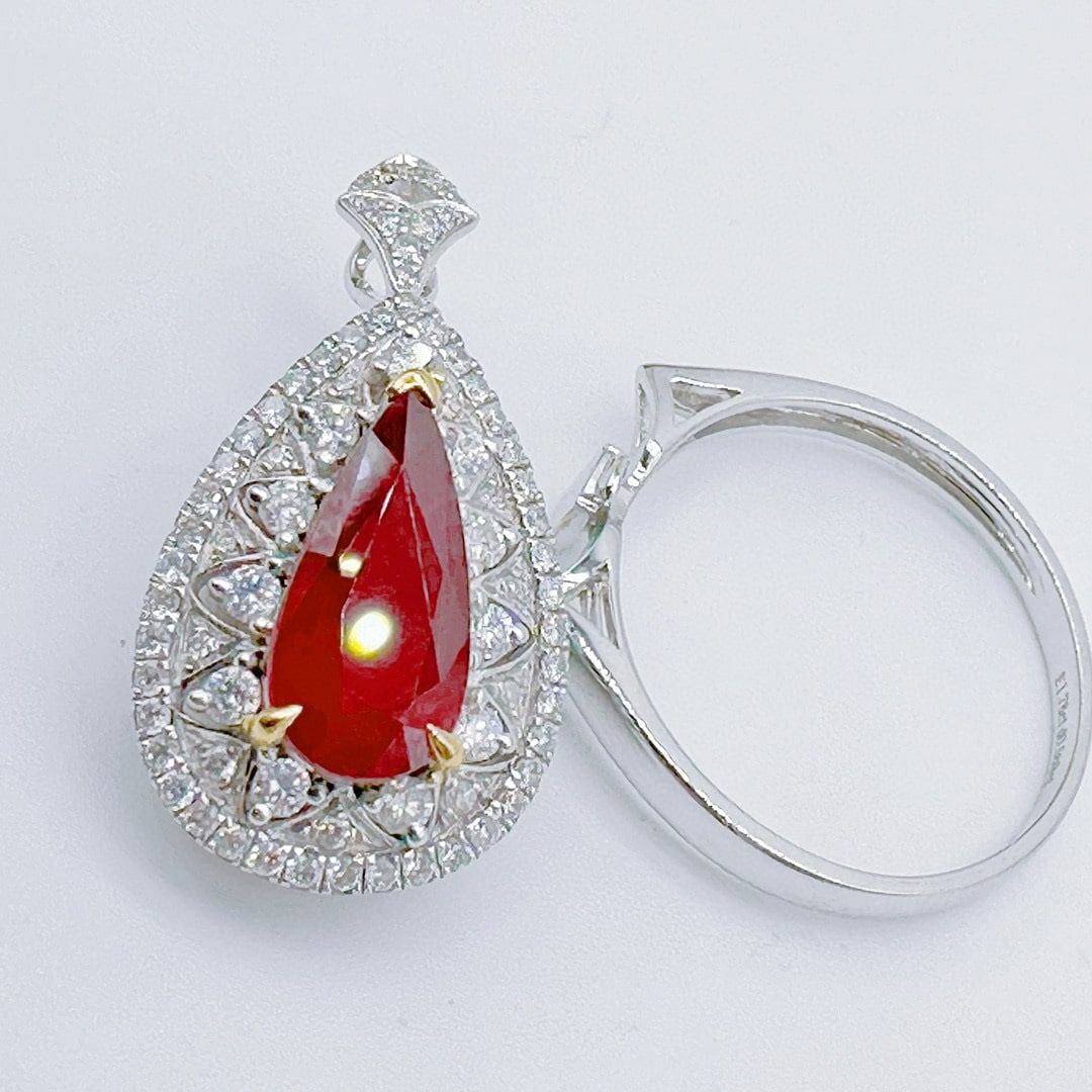 14k Gold 2.28 Ctw Natural Ruby & Diamond Ring/pendant( Without Chain ) - 4