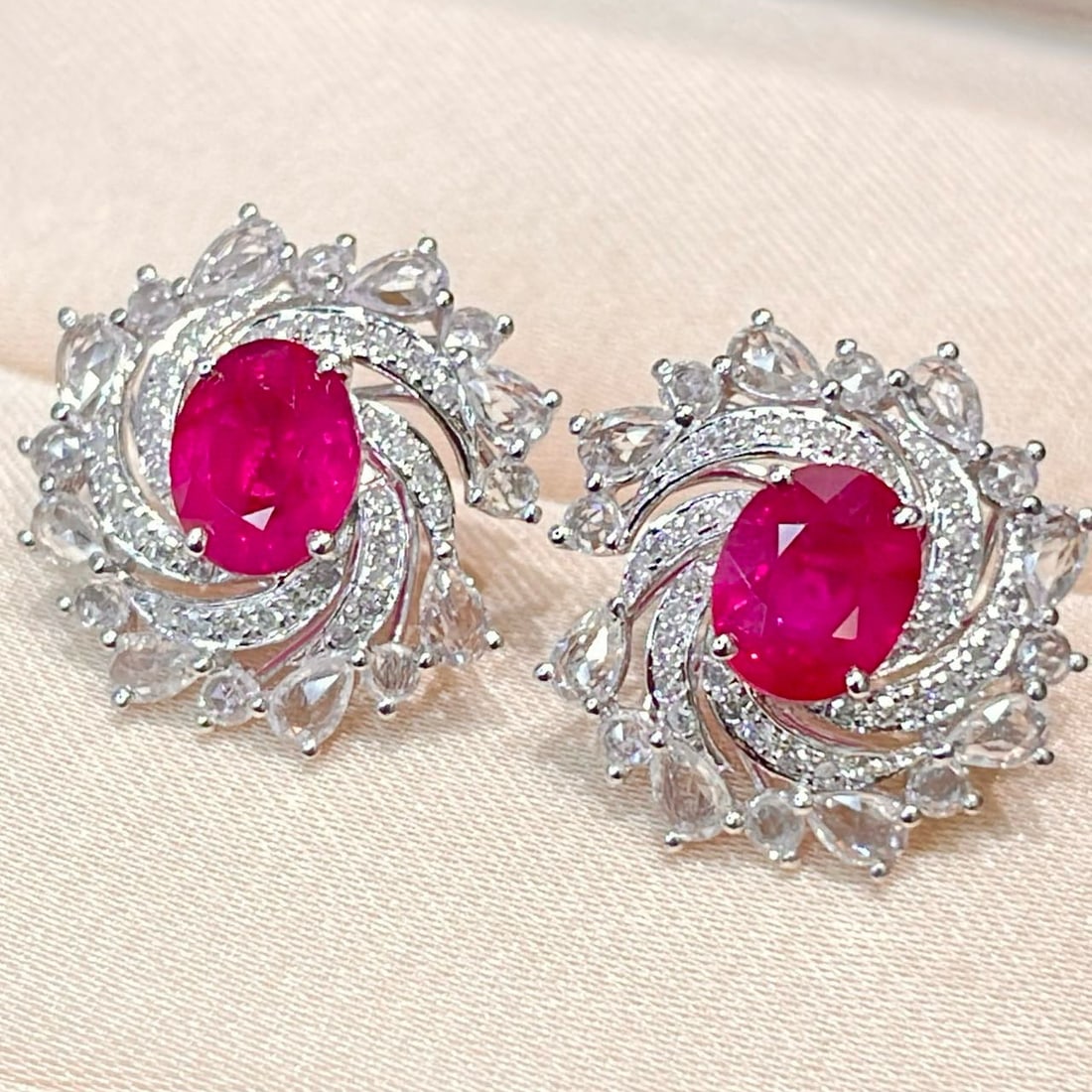 14k Gold 1.55 Ct Natural Ruby & Diamond & Sapphire Earrings - 3
