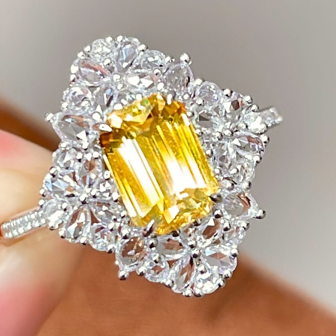 14k Gold 1.58 Ct Natural Sapphire & Sapphire & Diamond Ring: Ref:231060037 // gold content:14k gold // ring size:7. 25us // // main gemstone:sapphire // shape:octagonal // carat weight:1. 58ct // color:yellow // treatment:natural // // adjacent gemstone 2 :