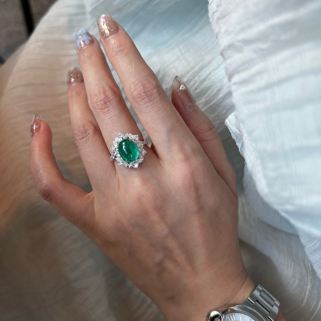 14k Gold 4.81 Ctw Natural Emerald & Lab Grown Diamond Ring - 4