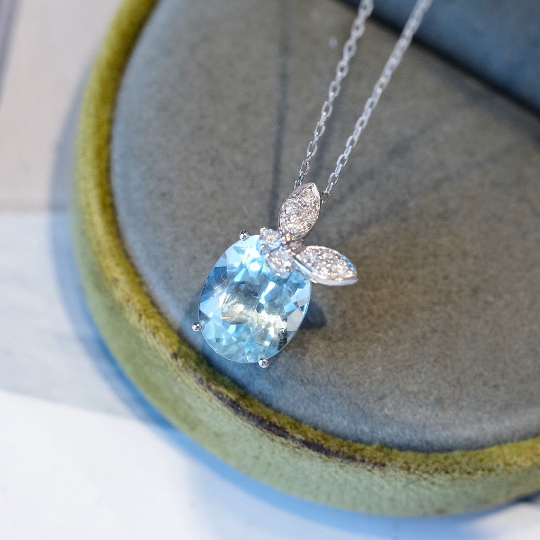 14k Gold 2.61 Ctw Natural Aquamarine & Diamond Pendant( Without Chain ) - 2