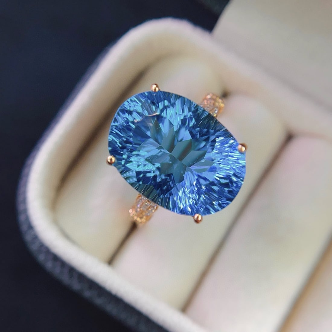 14k Gold 10.75 Ct Natural Topaz & Diamond Ring - 2