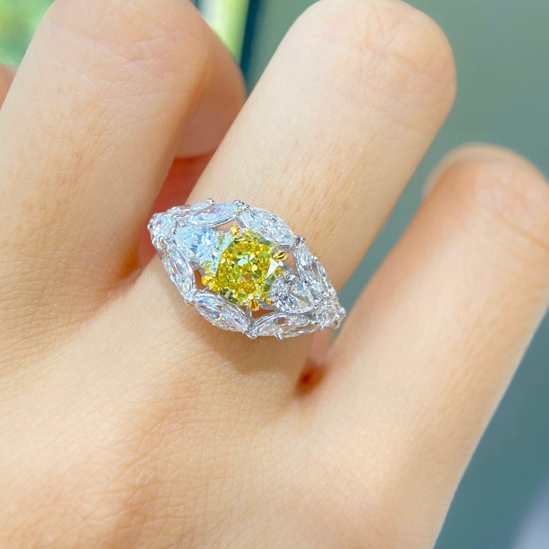 Gia Certified 14k Gold 3.37 Ctw Natural Yellow Diamond & Diamond Ring - 5