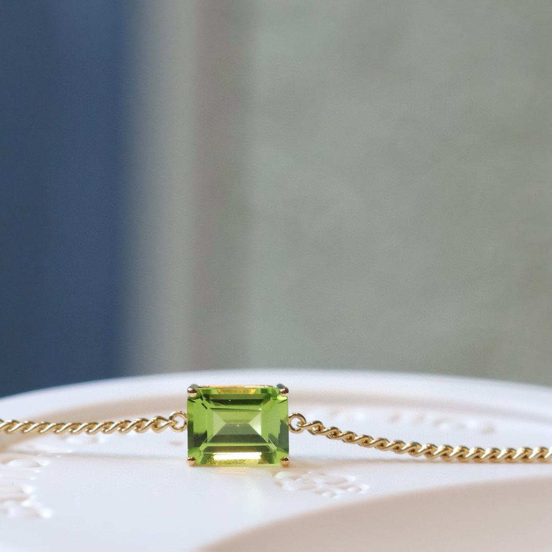 14k Gold 1.5 Ct Natural Peridot Bracelet - 2