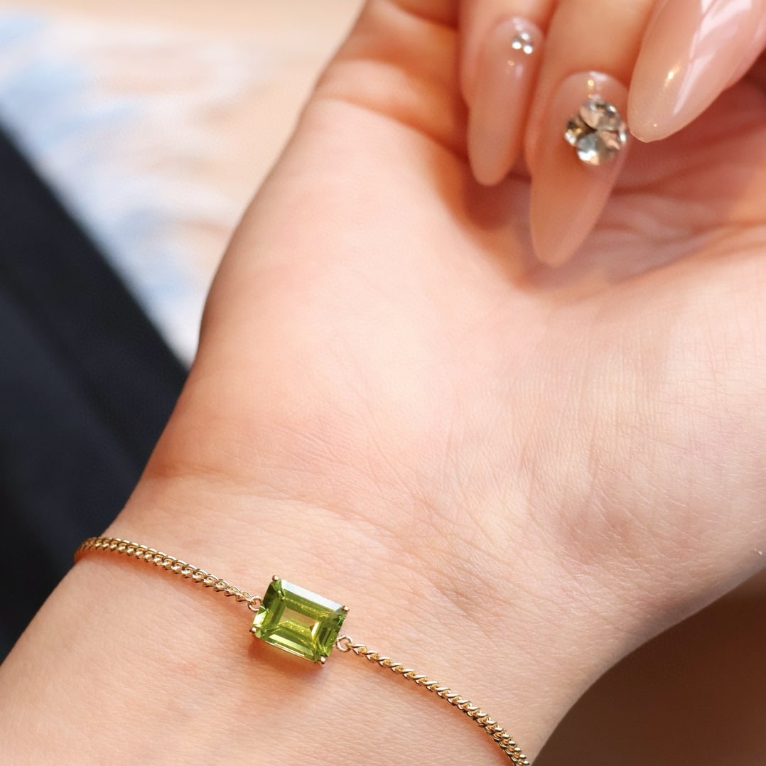 14k Gold 1.5 Ct Natural Peridot Bracelet - 3