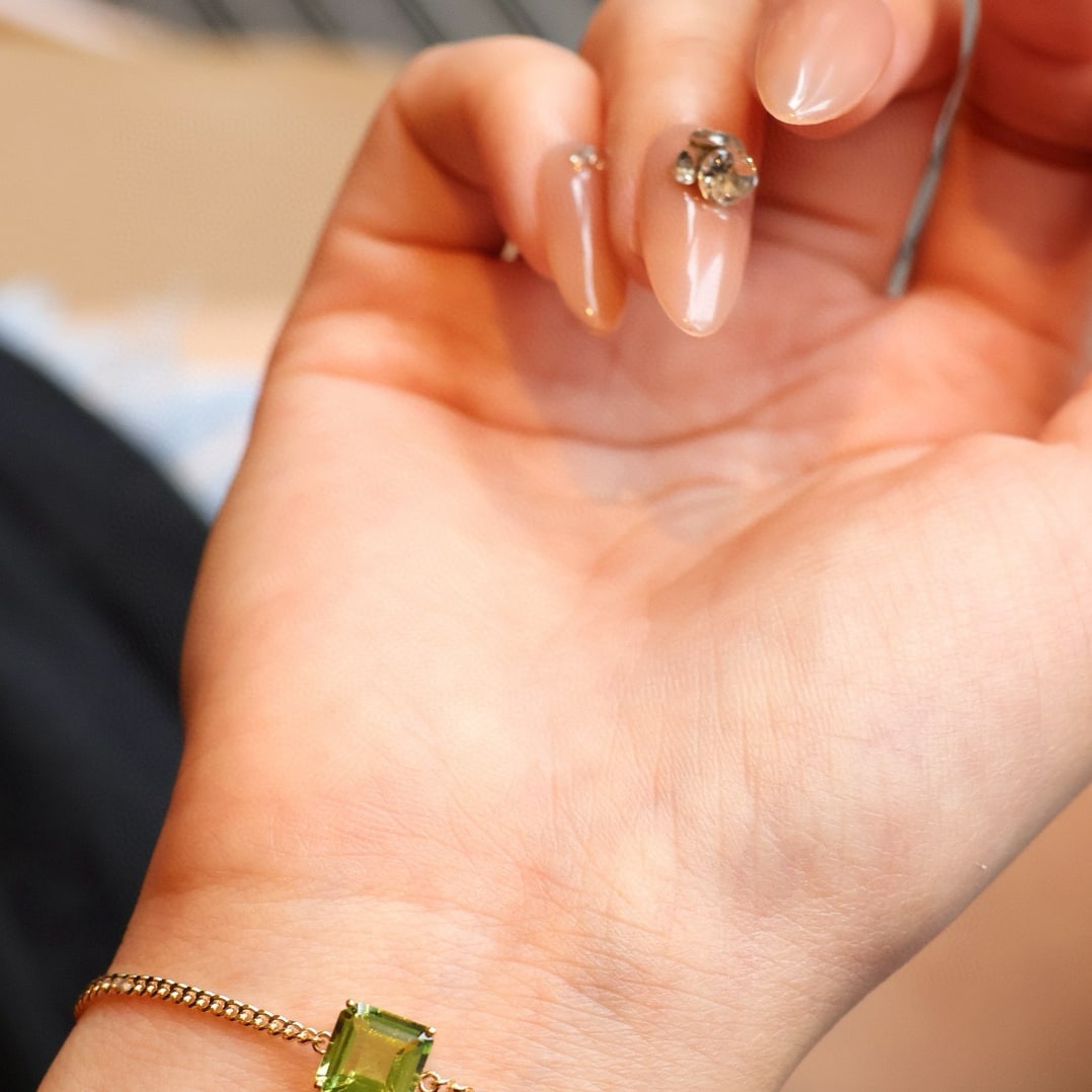 14k Gold 1.5 Ct Natural Peridot Bracelet - 4