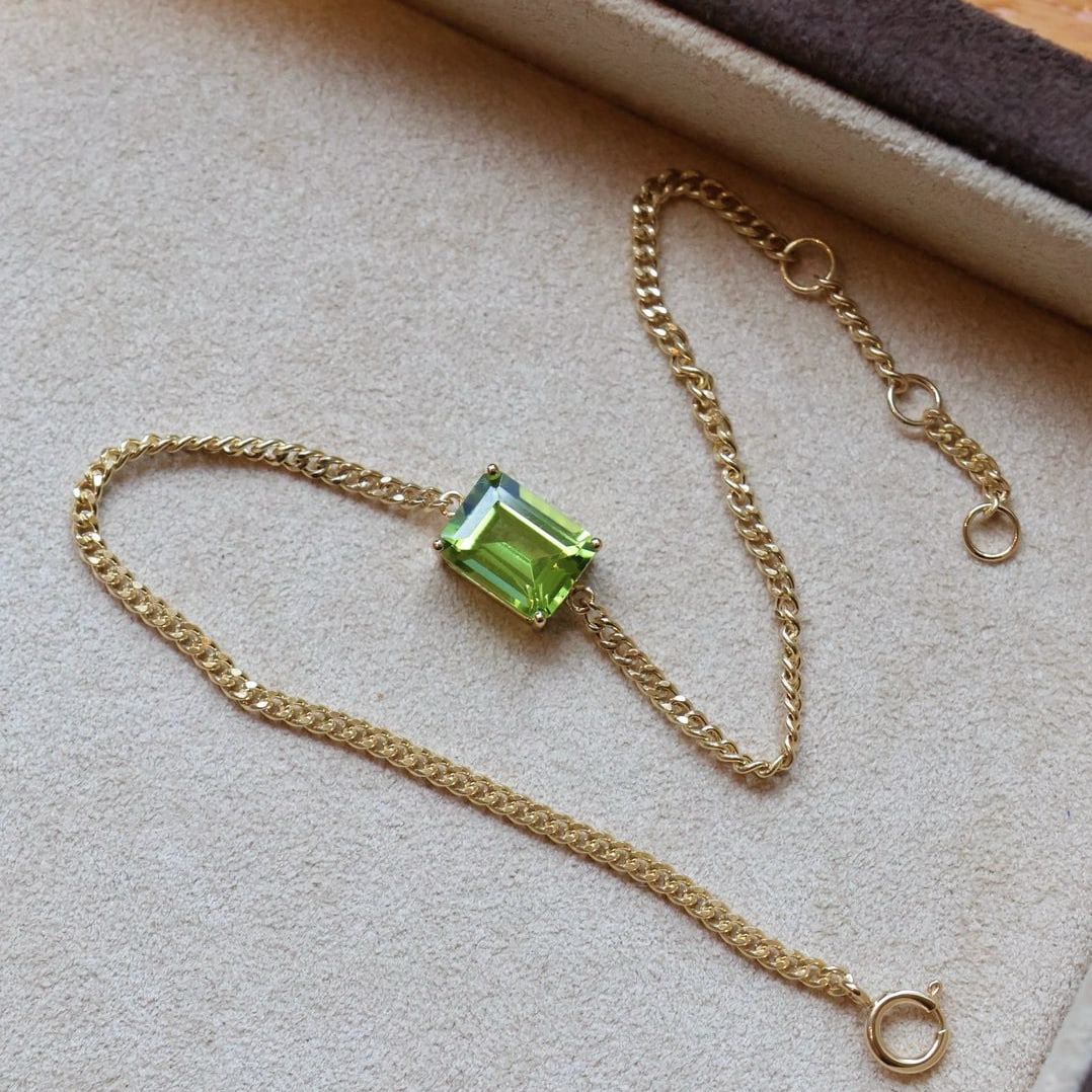 14k Gold 1.5 Ct Natural Peridot Bracelet - 5