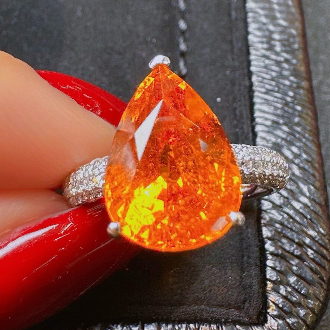 14k Gold 7.06 Ct Natural Spessartine & Diamond Ring - 2