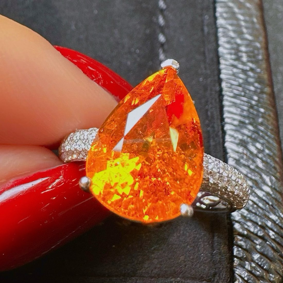 14k Gold 7.06 Ct Natural Spessartine & Diamond Ring - 3