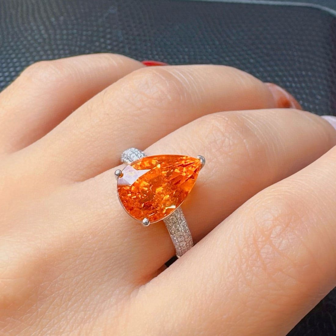 14k Gold 7.06 Ct Natural Spessartine & Diamond Ring - 4
