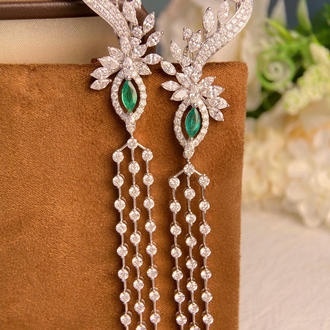 14k Gold 9.01 Ctw Natural Emerald & Diamond Earrings - 2