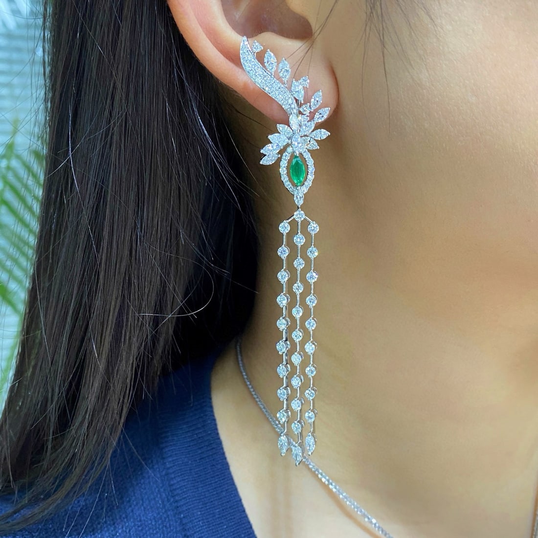 14k Gold 9.01 Ctw Natural Emerald & Diamond Earrings - 4