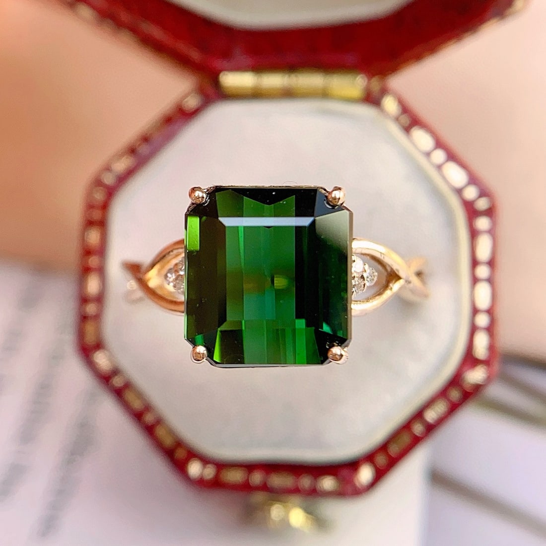14k Gold 4.55 Ct Natural Tourmaline & Diamond Ring - 2