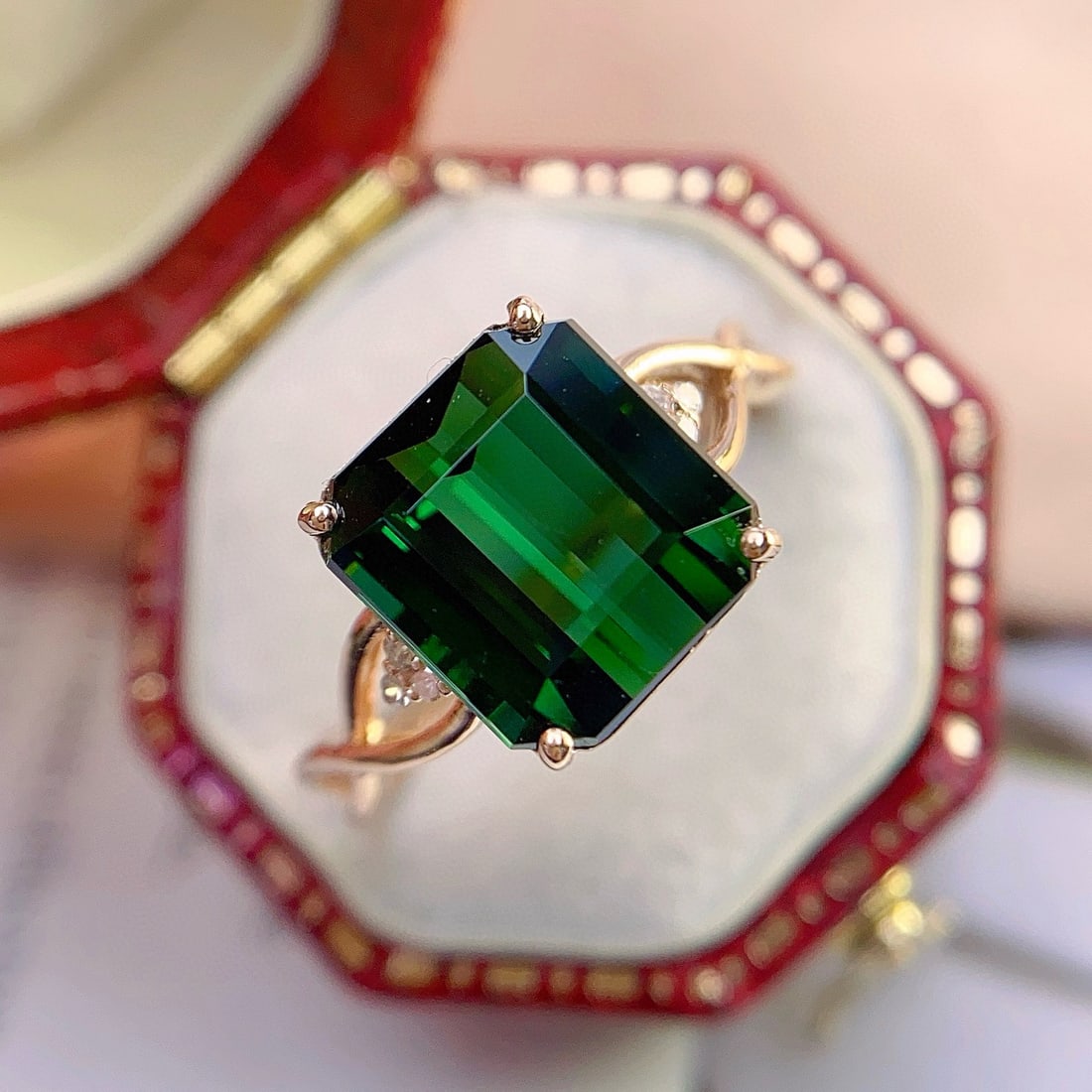14k Gold 4.55 Ct Natural Tourmaline & Diamond Ring - 3
