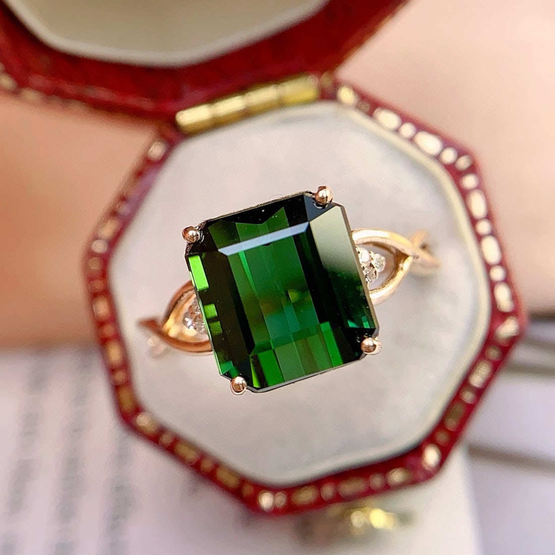 14k Gold 4.55 Ct Natural Tourmaline & Diamond Ring - 4
