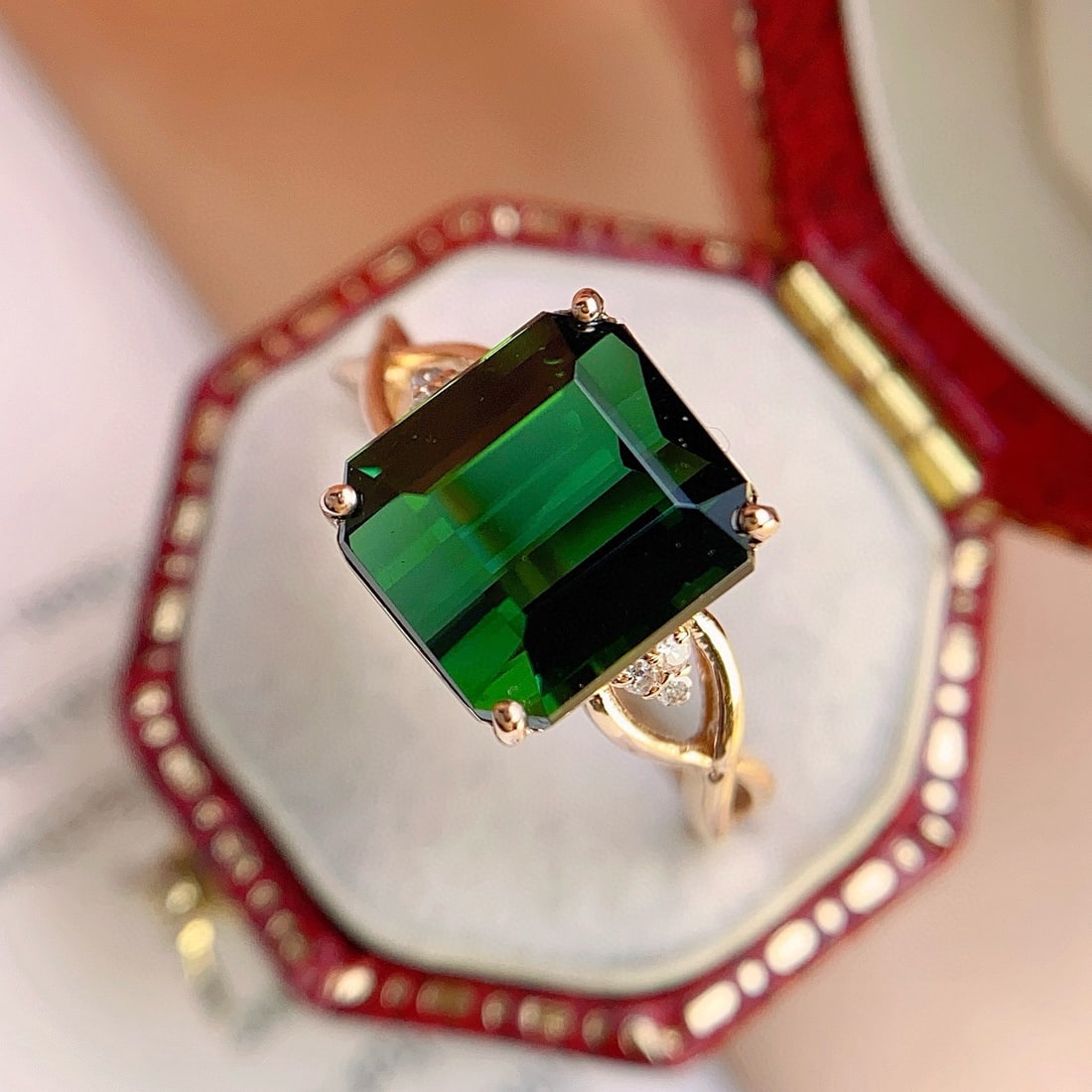 14k Gold 4.55 Ct Natural Tourmaline & Diamond Ring - 5