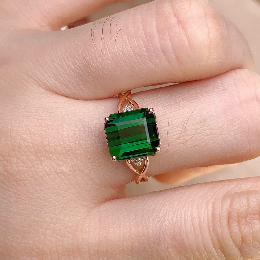 14k Gold 4.55 Ct Natural Tourmaline & Diamond Ring - 6