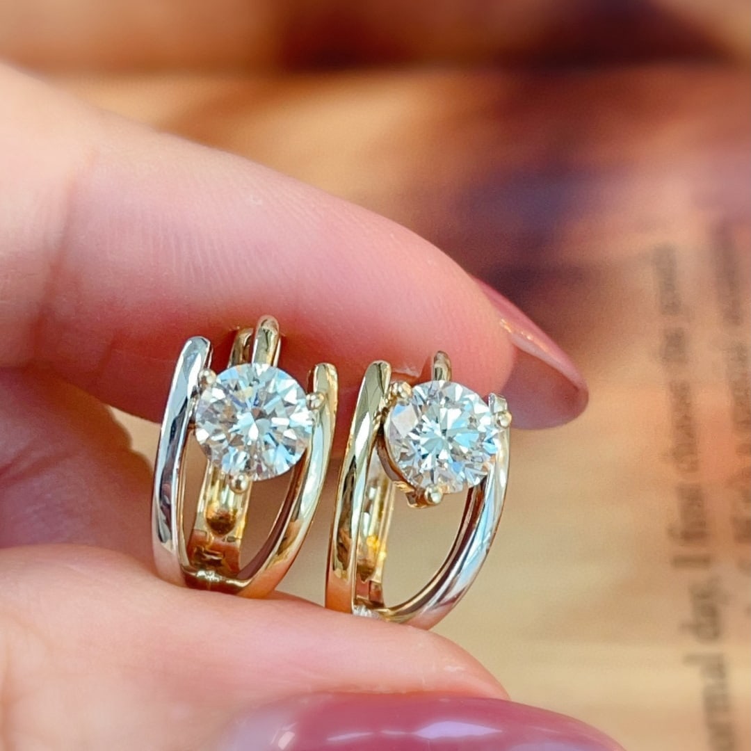 14k Gold 1.00 Ct Natural H Diamond Earrings - 5